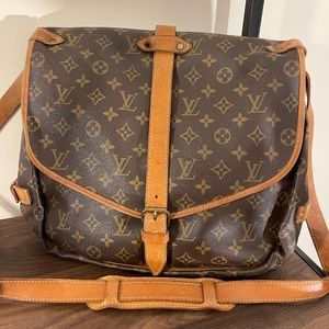 %AUTHENTIC LOUIS VUITTON LV Shoulder Bag Saumur 35 Browns